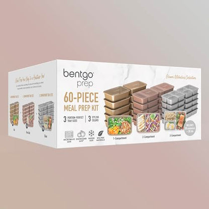 Bentgo Prep Meal Prep Kit, 1, 2 & 3-Compartment Containers, 60 Piece Set | Portion Control, Stackable, Microwave, Freezer & Dishwasher-Safe, Reusable, PFAS & BPA-Free (Gleam Metallics) - color: Gleam Metallics
