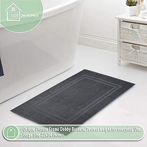 Bella Vista Cotton Bath Mat 2 Pc Set with Free 4 Washcloths-Washable, Soft and Absorbent, 22 x 34 Inches- Virgin Ring Spun Cotton. (Set of 2 Piece Bath Mats, C.Grey) - color: Charcoal Grey, size: Set Of 2 Piece Bath Mats