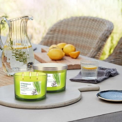 Set of 2 Green Glass Jars Citronella Oil Candles 14oz Smokeless & Outdoor Candles Perfect for Courtyards, Backyards, Camping, Picnics, and Garden. - color: 2Pack-Green