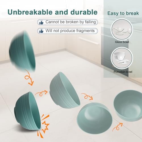 HEYCOME 12 Pcs Unbreakable Cereal Bowls Set, 26 Oz Wheat Straw Bowls Set, Microwave & Dishwasher Safe Bowls for Kitchen, Reusable Plastic Bowls for Soup, Salad and Snack, BPA Free, Dark Blue - color: Dark Blue