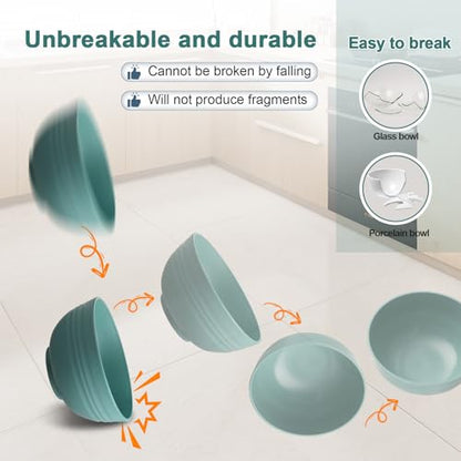 HEYCOME 12 Pcs Unbreakable Cereal Bowls Set, 26 Oz Wheat Straw Bowls Set, Microwave & Dishwasher Safe Bowls for Kitchen, Reusable Plastic Bowls for Soup, Salad and Snack, BPA Free, Dark Blue - color: Dark Blue