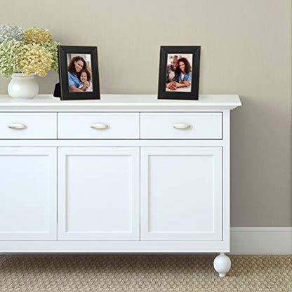 Americanflat 5x7 Picture Frame with Polished, Crystal Clear Glass - Set of 2 - Picture Frames for Tabletop and Wall Display - Black with Gold Trim | Wall or tabletop display with included easel, triangle hangers included, secure turn-tab backing, gold tri