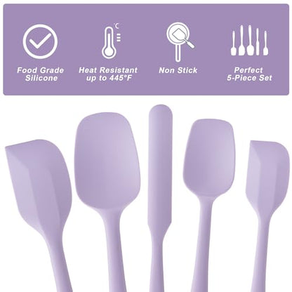 Silicone Spatula Set,5 Piece Food Grade Rubber Spatulas,Lavender | Spatulas Silicone Heat Resistant for Baking,Cooking,and Mixing High Heat Resistant Non Stick Dishwasher Safe BPA-Free - color: Lavender
