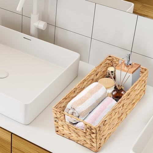 LotFancy Bathroom Basket, 2 Pack Water Hyacinth Toilet Paper Basket, Hand Woven Back of Toilet Organizer for Toilet Tank Top Countertop, Wicker Baskets for Shelves