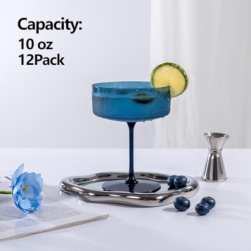Ciaell 12 Pack Blue Plastic Martini Glasses for Bars Parties | 10 oz Blue Coupe Cocktail Cups, Heavy Duty Plastic, Cocktails Whiskey Margaritas Wine for Weddings Birthdays Anniversaries - color: Basic Blue