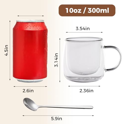Double Wall Glass Coffee Mugs 10 Oz with Handle - Set of 1 | Insulated Clear Espresso Coffee Mug with Handle, Double Walled Coffee Cups for Cappuccino, Latte, Tea, Hot Drinks - color: 1 Pack