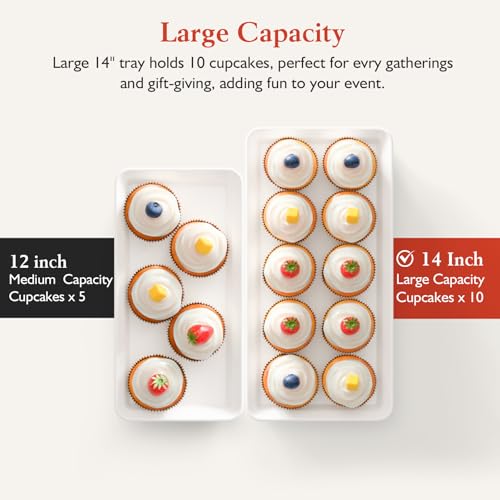 Bumusty 3-Tier Melamine Serving Tray Set, 14 x 7 in, Black Stand | Melamine Reusable Platters with Metal Display Stand for Cupcakes, Desserts, Fruit, Cookies, Parties, Birthdays and Holidays - color: Black, size: 14" x 7"