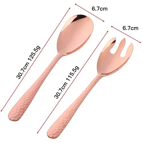 Salad Spoon and Fork Set, 12 Inch Stainless Steel Salad Server, Rose Gold Large long Serving Utensils,Pack of 2 - color: Rose Gold