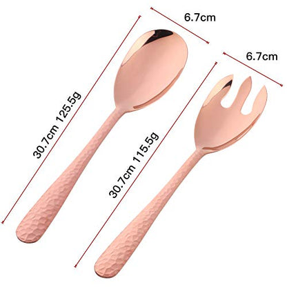 Salad Spoon and Fork Set, 12 Inch Stainless Steel Salad Server, Rose Gold Large long Serving Utensils,Pack of 2 - color: Rose Gold