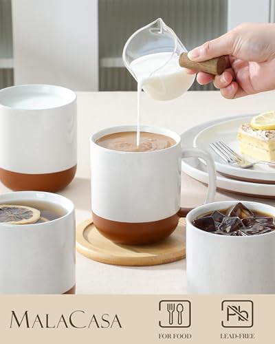 MALACASA Ceramic Coffee Mugs Set of 4, 16oz Coffee Cups, Modern Farmhouse Mugs for Coffee, Latte, Tea, Hot Chocolate, Cappuccino, Milk, Microwave & Dishwasher Safe, Khaki White, Series TARA - color: Khaki White, size: 16 Oz