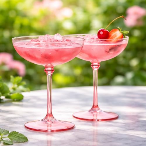 LemonRoad 24 Pcs Plastic Coupe Glasses 9 oz Disposable Martini Glasses for Cocktails, Champagne, Desserts and Espresso, Drinkware Set for Weddings, Birthday Parties, Home Bars (Pink) - color: Pink
