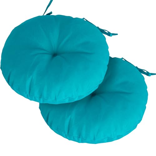 Magpie Fabrics Outdoor 15"x15"x4" Round Bistro Seat Cushions with Ties Set of 2, Tufted Waterproof Patio Floor Chair Pads for Home Garden Balcony Kitchen Office Porch, Teal - color: Teal