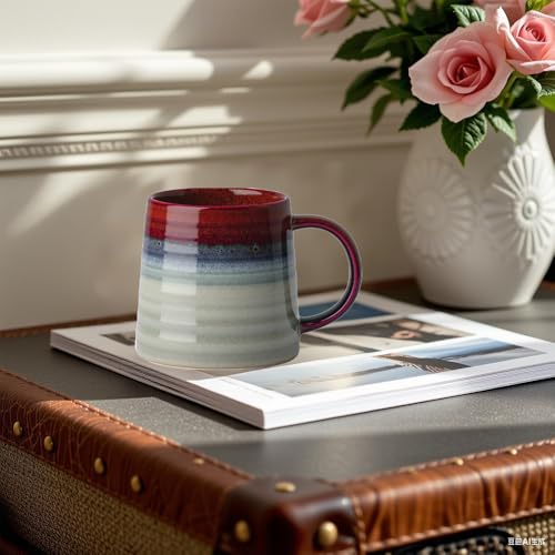 Ceramic Coffee Mugs, 16oz Large Pottery Tea Cup Mug with Handle, Wide Bottom, Transmutation Glaze Craft, Dishwasher & Microwave Safe for Home and Office (Black Red) - color: Black Red