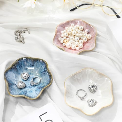 4 Pack Small Jewelry Dish Ceramic Trinket Holder Dish Tray for Rings Earrings Necklaces Bracelets 4.3 x 3.9 Inch Key Bowl Women's Birthday Mother's Day Wedding Gift - color: Green, White, Crystal Green, Pink, style: Ceramic