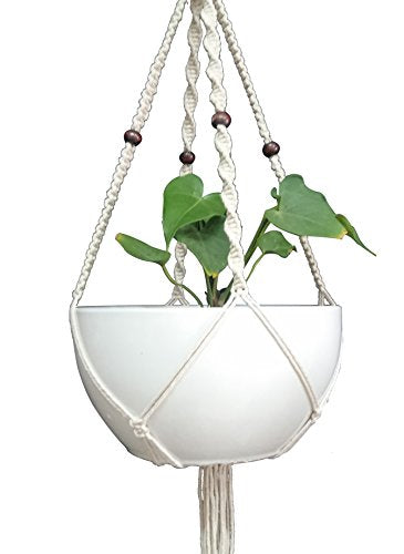 1 PCS Macrame Plant Hanger & Holder, Hanging Planter 4 Legs Double Deck for 8 inch to 10 inch Two Pots Indoor Outdoor Hanging Planter Hemp Rope 67 Inch with Metal Ring (Cotton) - color: Beige