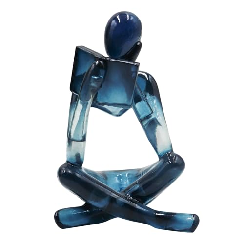 Reading Women Statue, Translucent Blue Resin Thinker Sculptures, Abstract Art Ornament, Modern Aesthetic Figurine Decoration for Home Living Room Bedroom Office Shelf Table Desk Bookshelf Decor - color: Blue, size: Right Hand