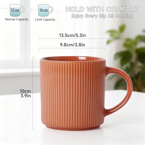 MONITO Coffee Mugs Set of 6,16 oz Ceramic Coffee Cups with Large Handles | Stoneware Mugs Set Suitable for Lattes,Hot tea,Cappuccinos,Mochas and Cocoa,Microwave & Dishwasher Safe,,Brick Red - color: BRICK RED, size: 6PCS