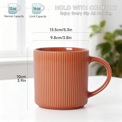 MONITO Coffee Mugs Set of 6,16 oz Ceramic Coffee Cups with Large Handles | Stoneware Mugs Set Suitable for Lattes,Hot tea,Cappuccinos,Mochas and Cocoa,Microwave & Dishwasher Safe,,Brick Red - color: BRICK RED, size: 6PCS