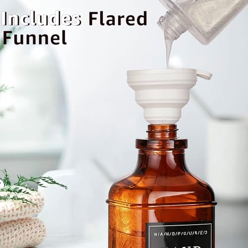 Amber Dish and Hand Soap Dispenser,Set of 2 * 16.9oz | Glass Soap Dispenser with Black Pump,Tray,Funnel,500ML Countertop Soap and Lotion Dispenser for Kitchen, Bathroom, Shower - color: Ks-5070c-28y-2b