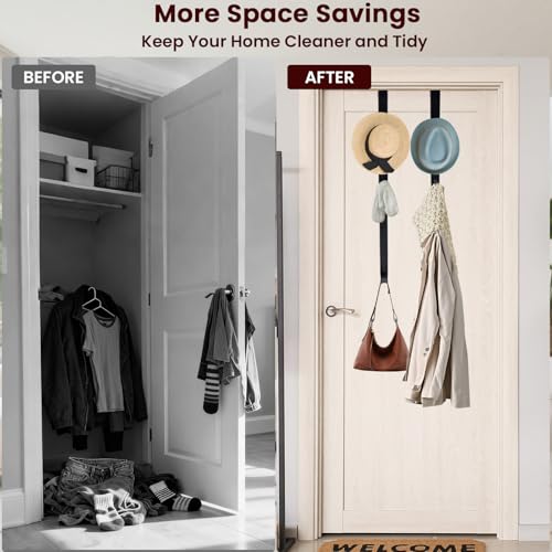 Over The Door Hooks - 4 PCS Adjustable Door Hanger with 12 Hook, 15-25'' Towel Rack Organizer for Bathroom, Heavy Duty Door Hook for Hanging Wreath Coat Clothes Hat, Shower Room Dorm Bedroom Essential