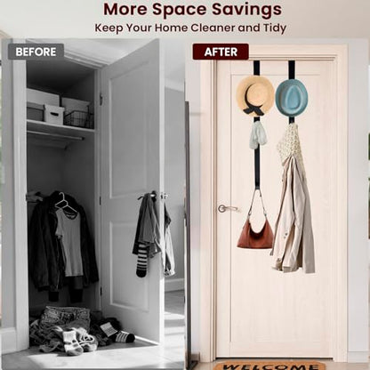 Over The Door Hooks - 4 PCS Adjustable Door Hanger with 12 Hook, 15-25'' Towel Rack Organizer for Bathroom, Heavy Duty Door Hook for Hanging Wreath Coat Clothes Hat, Shower Room Dorm Bedroom Essential