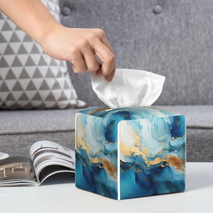 Blue Gold Marble Tissue Box Cover Square,Abstract Liquid Marble Texture Tissue Box Holder Waterproof Leather Facial Paper Organizer Dispenser for Bathroom Home Car Nightstand Vanity Desk - color: Color-6