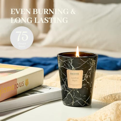M&SENSE Leather Night Scented Soy Candle, 3 Wick Highly Scented 14.1 Oz 75H, Aromatherapy Christmas Gift for Women and Men - color: LeatherNight, size: Medium