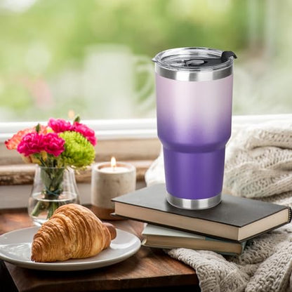 30 oz Tumbler with Lids and Straws Double Wall Vacuum Insulated Tumbler,Stainless Steel Leak-proof Tumbler Cup Powder Coated Travel Coffee Mug for Cold and Hot Drinks,Gardient Purple-Sunrise,2 pack - color: Gardient Purple-Sunrise, size: 30 Ounces