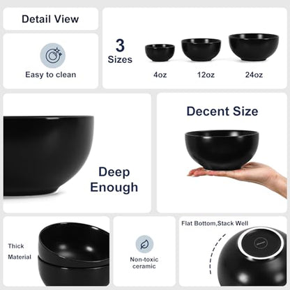 Selamica Ceramic Cereal Bowls set of 6, 24 oz Soup Bowls for Salad, Oatmeal, Microwave Dishwasher Safe, Matte Black - color: Matte Black, size: 24 Oz