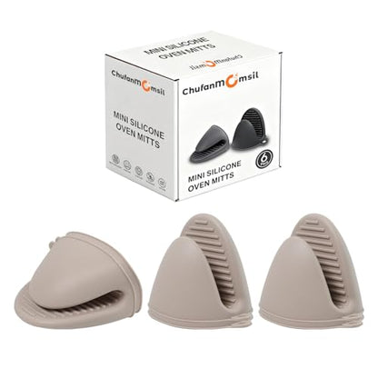 Silicone Oven Mitts Heat Resistant 3 Pair Mini Pot Pinch Grip- ChufanMomsil Short Cute Pot Holders Sets for Kitchen, Air Fryer, Baking, Small Silicone Rubber Oven Gloves Mittens, Khaki - color: Khaki