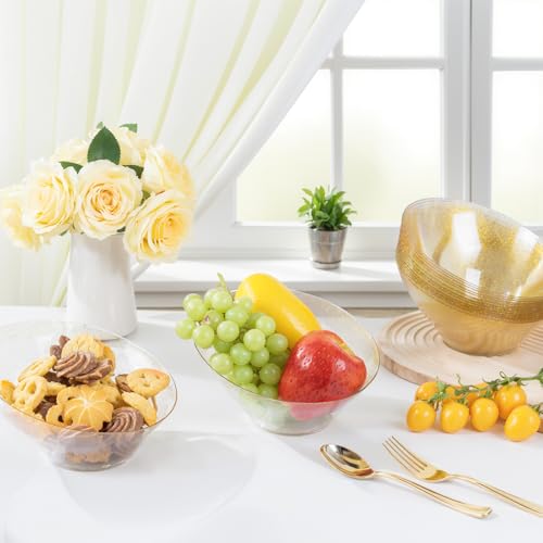 bUCLA 12 Pack Gold Glitter Plastic Serving Bowls - 20 OZ Disposable Snack, Fruit, Chip, Candy Angled Serving Bowls for Party & Thanksgiving - color: Gold Glitter, size: 20oz