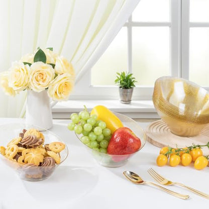 bUCLA 12 Pack Gold Glitter Plastic Serving Bowls - 20 OZ Disposable Snack, Fruit, Chip, Candy Angled Serving Bowls for Party & Thanksgiving - color: Gold Glitter, size: 20oz
