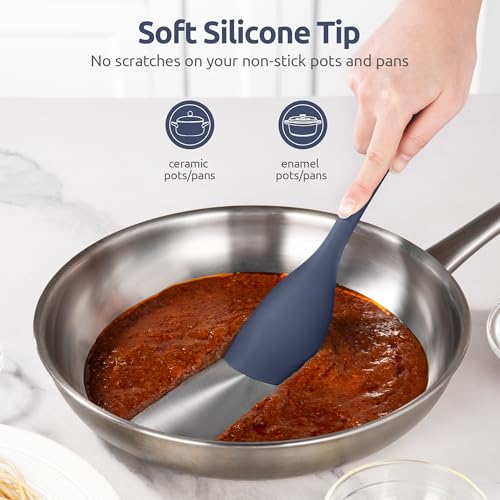U-Taste 600ºF High Heat 12in Silicone Kitchen Tong and 600ºF Heat Resistat Spatula Spoon Flexible Silicone Cooking Scoop Spoonula (Midnight Blue)