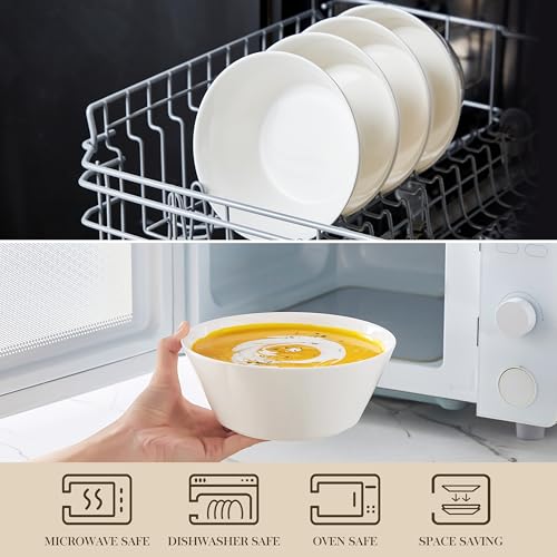 MALACASA 35 OZ Soup Bowls Set of 4, White Bowls Deep Cereal Ramen Bowl | Ceramic Bowls for Salad, Pasta, Pho, Dessert, Fruit, Kitchen Essential, Dishwasher Microwave Safe, Series REGULAR - size: 35oz(4pcs)
