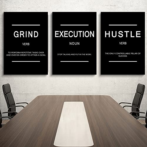 Framed Canvas Wall Art Success Quote, Office Wall Art, Black Large Poster, Positive Motivational Set of 3 Prints, Execute Failure Definition, Inspirational Print (B-3pcs,24x36inchx3pcs) - color: B-3pcs, size: 24x36inchx3pcs