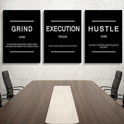 Framed Canvas Wall Art Success Quote, Office Wall Art, Black Large Poster, Positive Motivational Set of 3 Prints, Execute Failure Definition, Inspirational Print (B-3pcs,24x36inchx3pcs) - color: B-3pcs, size: 24x36inchx3pcs