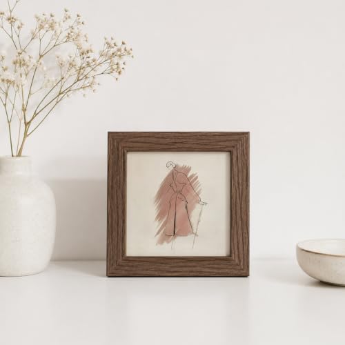 4x4 Picture Frame, Solid Oak Wood 4x4 Photo Frames | 4x4 Natural Oak Frame, Wall and Tabletop Display, Walnut color, Set of 2 - color: Walnut, size: 4x4 in - 1P