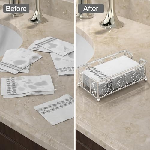 Guest Towel Holder Tray for Bathroom Countertop, Silver Napkin | Guest Bathroom, Powder Room & Vanity Use - color: E - Silver Guest Towel Holder Tray, size: Guest Towel Holder