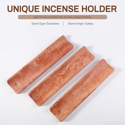 Natural Travertine Incense Holder, Incense Holder for Sticks with 9 Holes, Handmade Incense Burner Ash Catcher for Meditation Yoga SPA, Balsam Fir/Palo Santo/Sage/Cone Incense Holder(Red) - color: Red Travertine