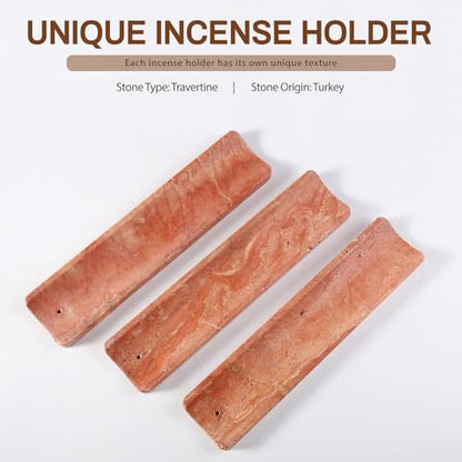 Natural Travertine Incense Holder, Incense Holder for Sticks with 9 Holes, Handmade Incense Burner Ash Catcher for Meditation Yoga SPA, Balsam Fir/Palo Santo/Sage/Cone Incense Holder(Red) - color: Red Travertine