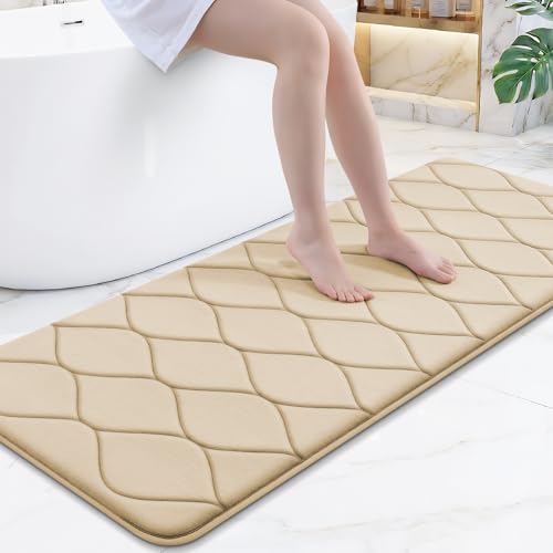 Smiry Memory Foam Bath Mat 59x24, Ultra Soft Absorbent Bathroom Rugs | Beige, Plush Quick Dry and Machine Washable Cushion Bath Mats for Bathroom, Shower, Tub & Home Decor - color: Beige, size: 59"x24"