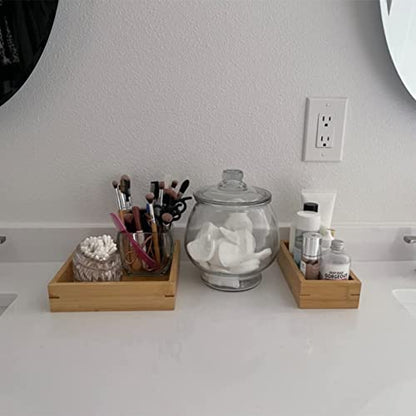 3 Pcs Bamboo Bathroom Tray, Flat Wood Basket Tray, Wooden Shallow Storage Basket, Bamboo Organizer for Bathroom, Living Room, Kitchen Countertop