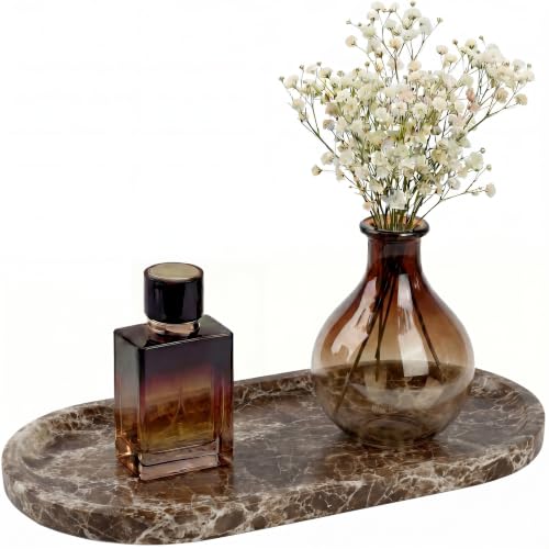 YKAJO Crystal Coffee Brown Oval Marble Tray, 11.8x5.9 Perfume Organizer | Honed natural stone; jewelry & trinket dish, ring & key holder, soap & candle catchall; bath counter, dresser, coffee table - color: Crystal Coffee Brown, size: 11.8" x 5.9" x 0.6"