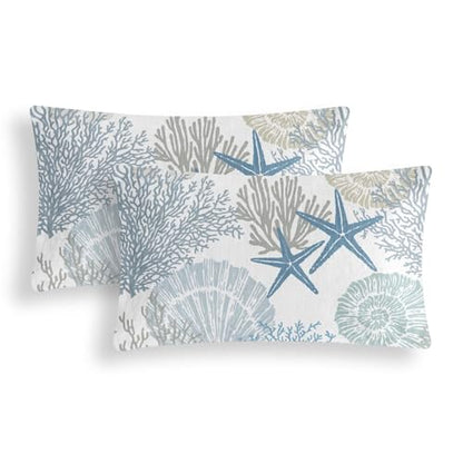 Coastal Lumbar Pillow Covers Set of 2, 12x20, Blue | Soft Velvet Touch, Beach Nautical Starfish Ocean Themed, Decorative Pillow Cases for Bedroom Living Room Sofa - size: 20" x 12" (Pack of 2)