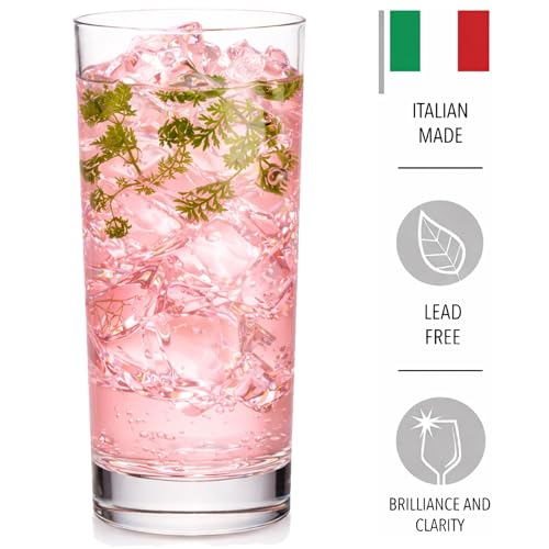 Godinger Highball Drinking Glasses, Italian Made Tall Glass Cups, Water Glasses Drinking Set, Cocktail Glasses - 14oz, Set of 4, Made In Italy | Premium quality 14oz drinking glasses set of 4, cocktail glasses, soda, juice, or everyday use, lead-free, dis