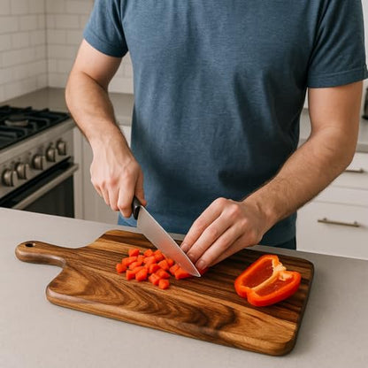 Premium Bamboo Charcuterie Board/Wooden Cutting Board, Beginner Friendly- Durable with Grip Handle For Meat, Veggies, Cheeses and Fruit- House Warming Kitchen Gift/Gift for Foodies