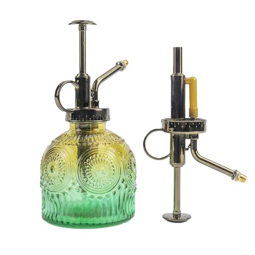 Glass Plant Mister Water Spray Bottle Small Watering Can for Indoor Plants Vintage Style Houseplant Gardening Tools for Succulent Flower (Brownish Green) - color: Brownish green
