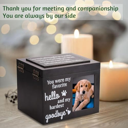 Large Black Wooden Pet Urn for Dogs & Cats | Cremation Keepsake Box w/Photo Frame