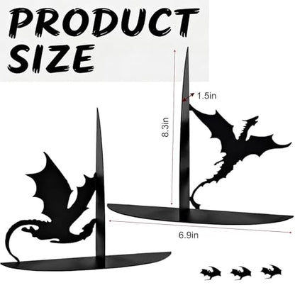 Dragon Metal Bookends for Shelves, Gothic Black Metal Decorative Book Ends, Heavy Duty Book Stoppers for Home Office Desk, Ideal Gift for Dragon Lovers & Book Lovers - style: Dragon