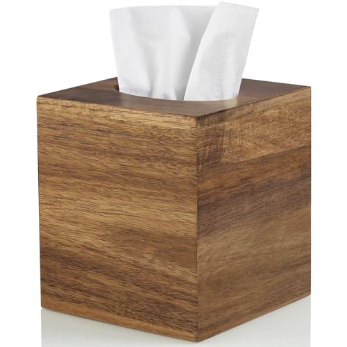 ALELION Tissue Box Cover Square - Acacia Wood Tissue Box Holder for Tabletop Night Stands Bathroom Office - Decorative Facial Cube Tissue Box Cover for Modern Farmhouse Decor - color: Acacia Wood, size: Square